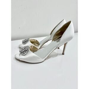Badgley Mischka Dana Satin Crystal Peep Toe D'Orsay Heels White Women's Size 11